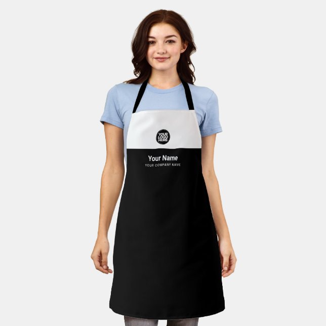 Logo, Name, Unternehmen für Schwarz-weiße Mitarbei Schürze (Getragen)