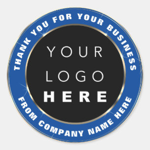 Logo Name Web Vielen Dank Gold Frame Blue Glam Runder Aufkleber
