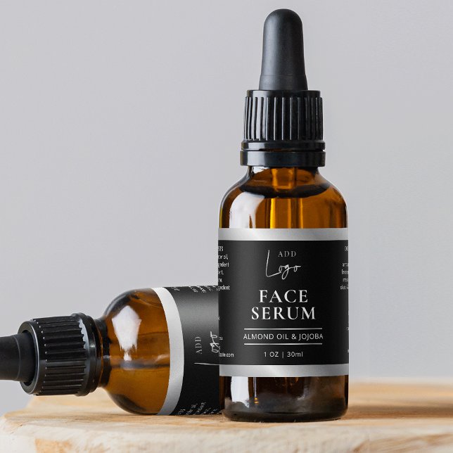 Logo Noir & Argent Chic 1 OZ Étiquette de bouteill (Modern black and silver logo 1 OZ dropper bottle wraparound label *verify size*)