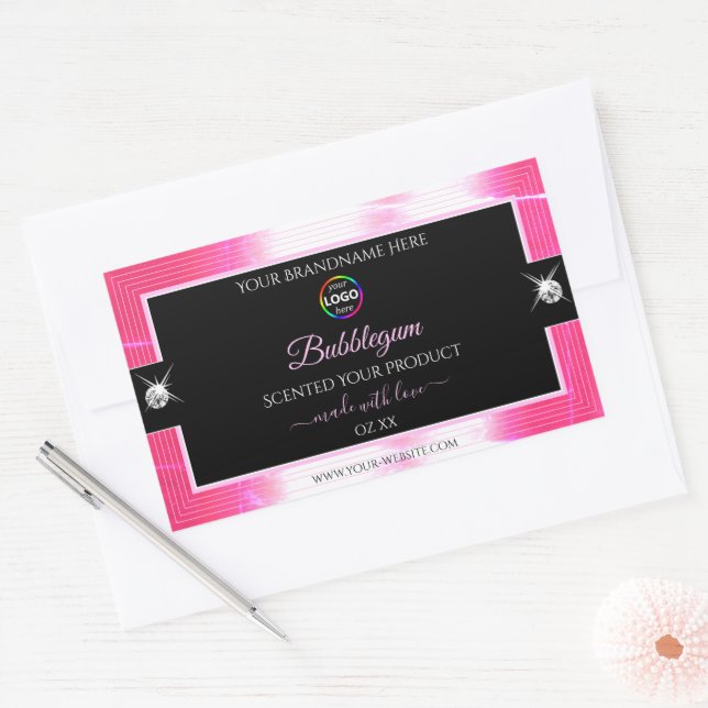 Logo noir brillant Girly rose Étiquette de produit (Enveloppe)