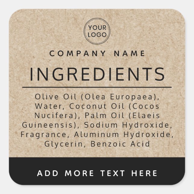 Logo noir Kraft look ingrédient produit étiquette (Devant)