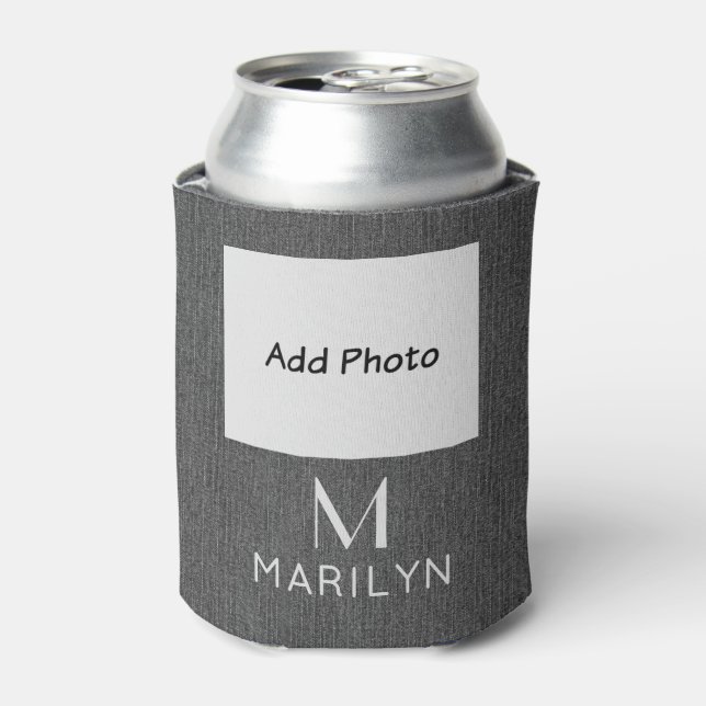 Logo oder Foto Initial Name, Grauer Denim Druck hi Dosenkühler (Kanne Vorderseite)