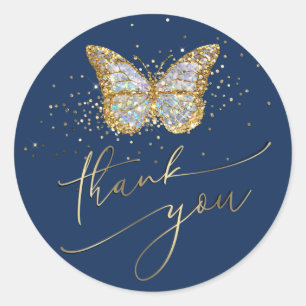 logo papillon merci classique autocollant rond