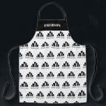 Logo-Patername hinzufügen Schürze<br><div class="desc">Schwarze Schürze mit einem Muster Ihres Logos. Fügen Sie den Namen Ihres Unternehmens oder die Person,  die die Schürze an der Spitze in fett weißen Buchstaben.</div>