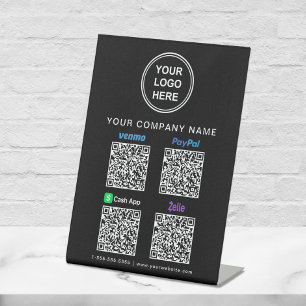 Logo Paypal Venmo CashApp Zelle QR Code Schwarz Sockelschild
