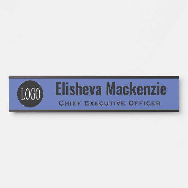 Logo personnalisé Bleu Porte Nom Plaque Signal (Devant)