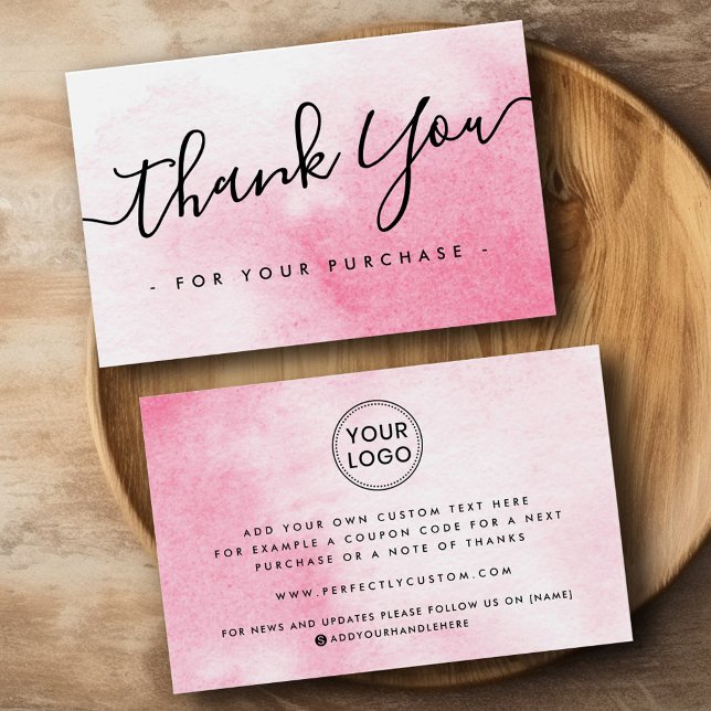 Logo personnalisé couleur rose aquarelle merci ins (Custom logo pink watercolor thank you insert card)
