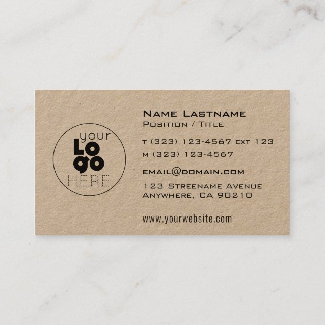 Logo Personnalisé Moderne Kraft Carte de visite Ma (Dos)