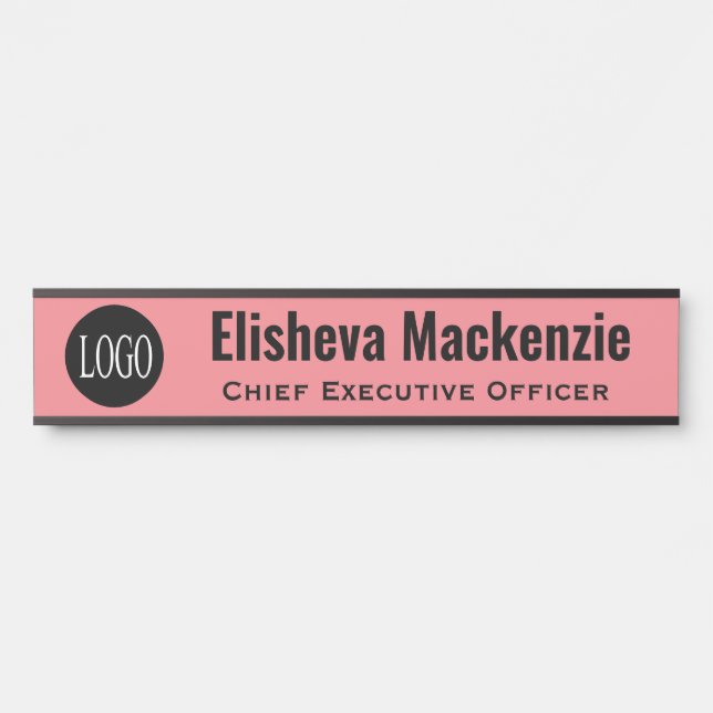 Logo Personnalisé Pink Porte Nom Plaque Panneau (Devant)