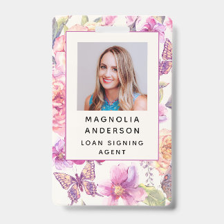 Logo photo de l'employé floral Code à barres Badge