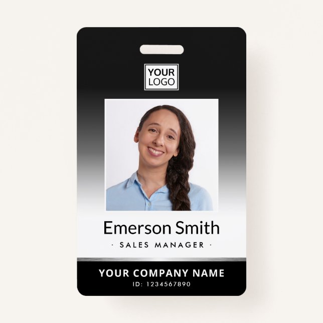 Logo photo dégradé gris moderne employé badge d'id (Devant)