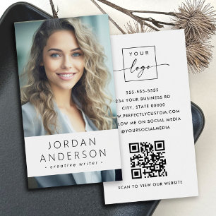 Logo photo QR code moderne blanc carte de visite