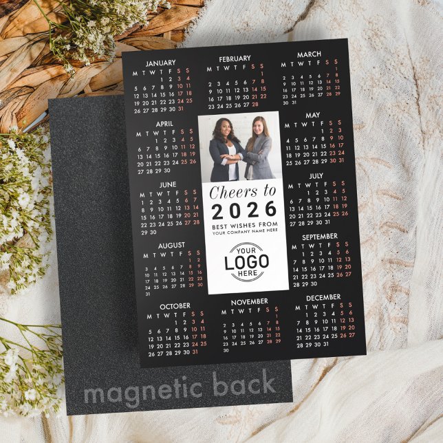 Logo Photo Sleek Black Calendar 2026 Carte magnéti (Créateur téléchargé)