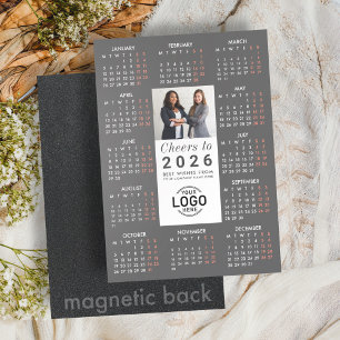 Logo Photo Sleek Grey Calendar 2026 Carte magnétiq