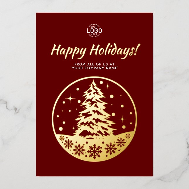Logo PineTree Gold Burgundy Kalender Weihnachtskar Folieneinladung (Vorderseite)