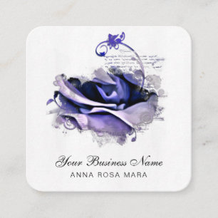 *~* Logo QR Blau Lavendel Rose Floral Blume Quadratische Visitenkarte