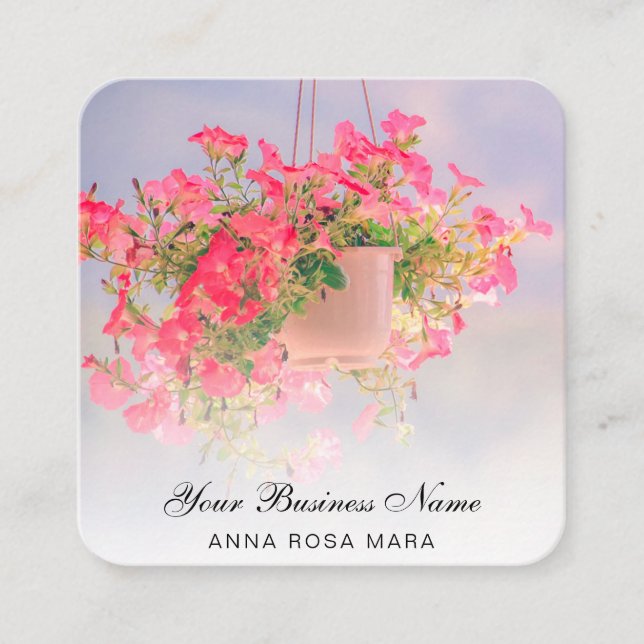 *~* Logo QR Blumenblume Blume mit Pink Petunia Pot Quadratische Visitenkarte (Vorderseite)