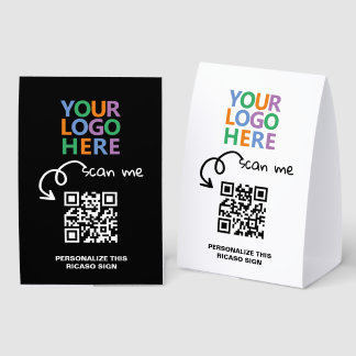 Logo QR Code and Text Custom Personalized Tischaufsteller