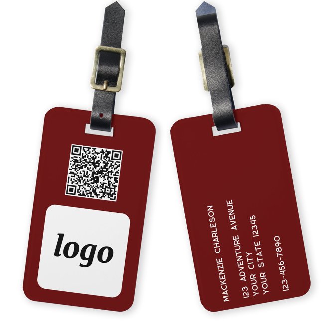 Logo QR Code Burgundy Business Promotion Gepäckanhänger (Simple logo with QR code business branding promotional luggage tag)