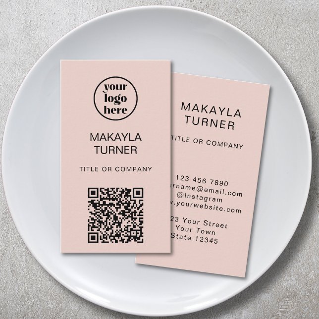 Logo QR-Code Business Blush Rosa Professionell Visitenkarte (Von Creator hochgeladen)