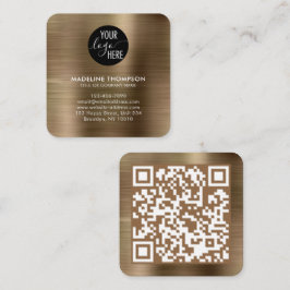 Logo-QR-Code der gebürsteten Metallgoldfirma Quadratische Visitenkarte