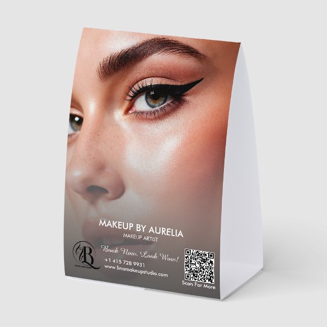 Logo-QR-Code-Foto-Makeup-Artist Tischaufsteller (Vorderseite)