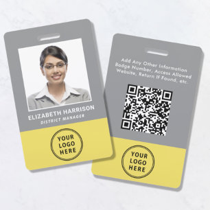 Logo-QR-Code Graugelbe Foto-ID des Mitarbeiters Ausweis