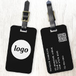 Logo QR-Code Minimalistisch Black Business Gepäckanhänger<br><div class="desc">Einfaches Logo-Design für Ihr Unternehmen. Ersetzen Sie das Logo,  den QR-Code und Details durch Ihre eigenen und ändern Sie die Hintergrundfarbe im Designwerkzeug,  um sie anzupassen. Ideal als Werbeartikel für Kunden,  Kunden und Mitarbeiter,  für Geschäftsreisen und Messen.</div>