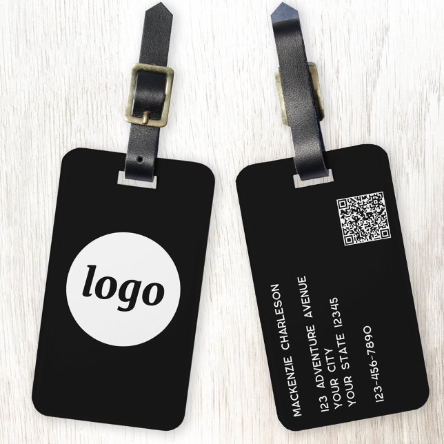 Logo QR-Code Minimalistisch Black Business Gepäckanhänger (Logo QR code business promotional personalized luggage tag)