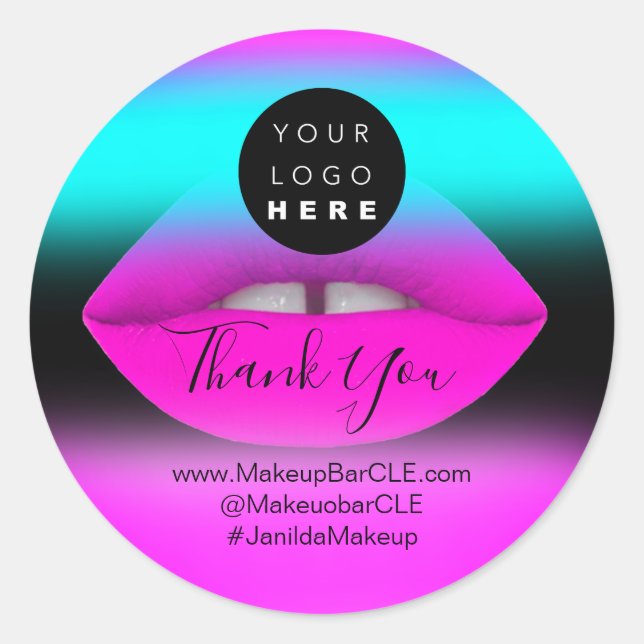 Logo QR-Code Name Danke, dass Sie die rosa Lippen  Runder Aufkleber (Vorderseite)