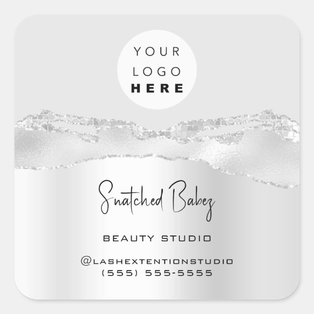 Logo QR Code Online Shop Glitzer Silver Strokes Quadratischer Aufkleber (Vorderseite)