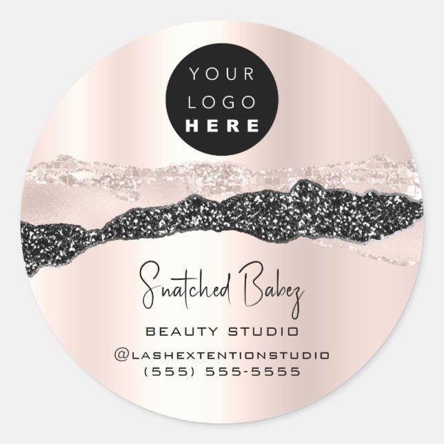 Logo QR Code Online Shop Silver Glitzer Rose Blush Runder Aufkleber (Vorderseite)