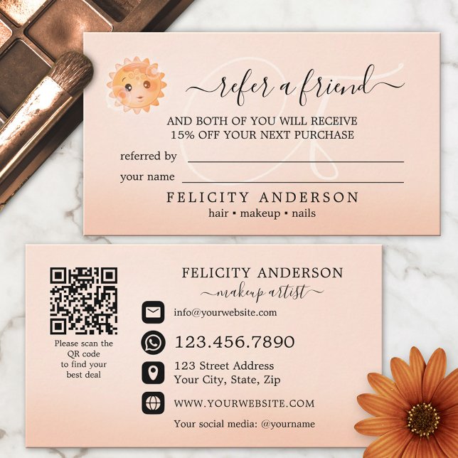 Logo QR Code Peach Beauté Carte de référence (Créateur téléchargé)