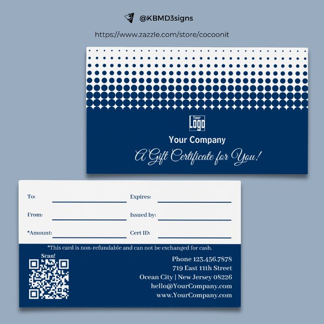 Logo QR Code Promo Blue White Geschenkgutschein (Logo QR Code Promo Blue White Gift Certificate, 3.5x2,  Track.ID, Professional)