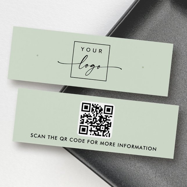 Logo-QR-Code Salbeigrün-Ohrring-Display-Karte (Logo QR code sage green stud earring display card)