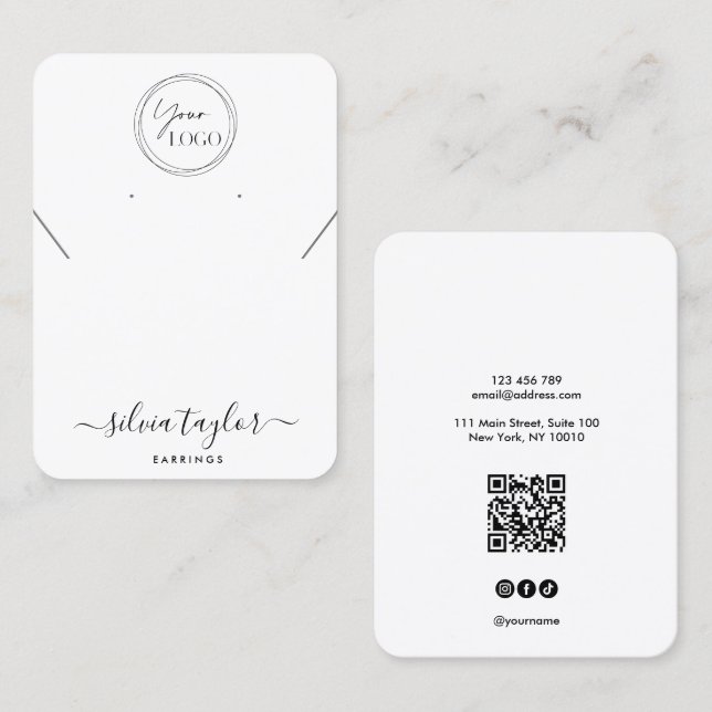Logo QR Code Schmuckhalskette Ohrring-Display Visitenkarte (Vorne/Hinten)