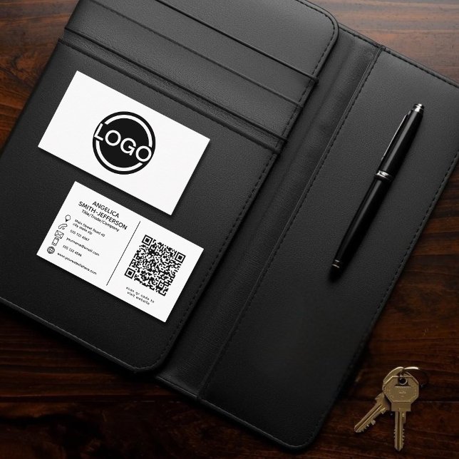 Logo QR-Code Schwarz-Weiß Visitenkarte (Logo QR code Black & White Business Card)