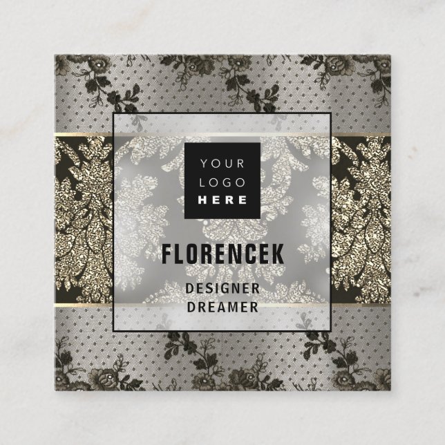 Logo QR CODE Shop BeAUTIQUE Gold Spitzen Elegant Quadratische Visitenkarte (Vorderseite)