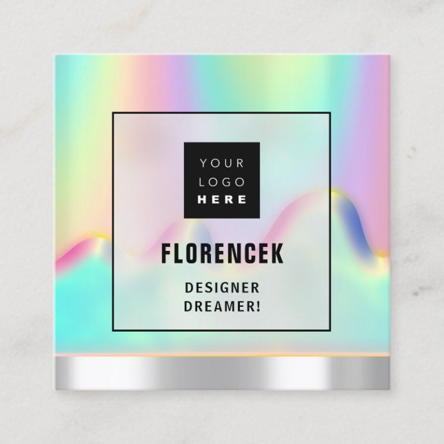 Logo QR CODE Shop BEAUTIQUE Holografischer Rahmen Quadratische Visitenkarte (Vorderseite)