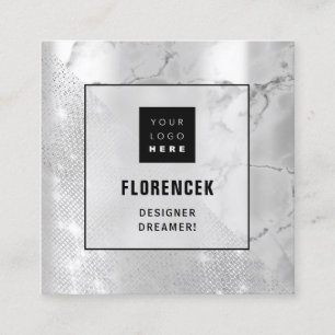 Logo QR CODE Shop Silver Marble Geometry Quadratische Visitenkarte