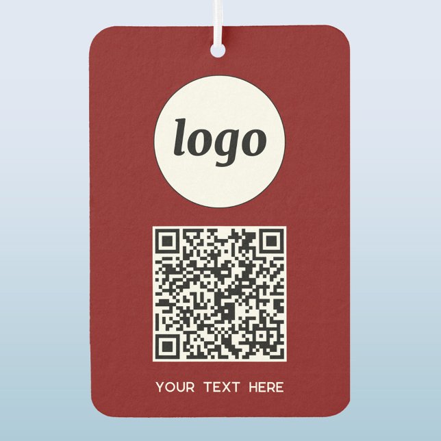 Logo QR Code Text Business Promotion Burgundy Autolufterfrischer (Simple logo QR code custom text business branding promotional car motor vehicle air freshener)