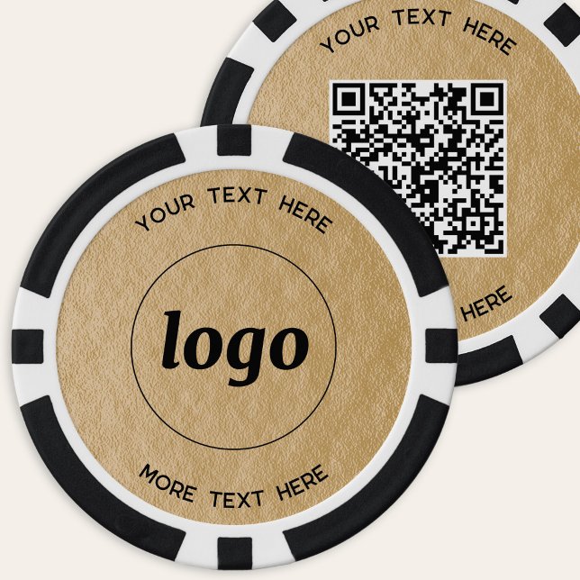 Logo-QR-Code-Text Geschäftsförderungs-Gold Pokerchips (Simple logo with QR code and custom text business branding promotional gold foil effect poker chips)