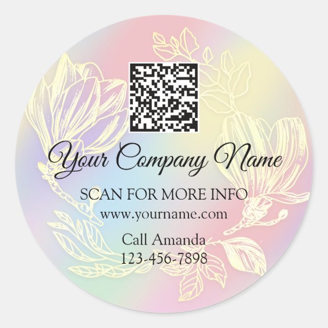 Logo QR Code Werbeshop Ombre Blumenschrift Runder Aufkleber (Vorderseite)