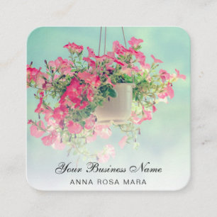 *~* Logo QR Floral Blume Hängend Blue Petunia Pot Quadratische Visitenkarte