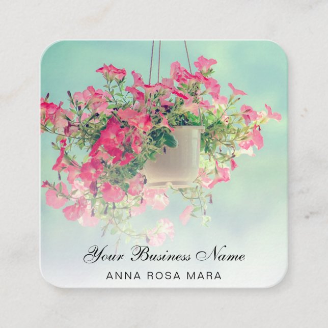 *~* Logo QR Floral Blume Hängend Blue Petunia Pot Quadratische Visitenkarte (Vorderseite)