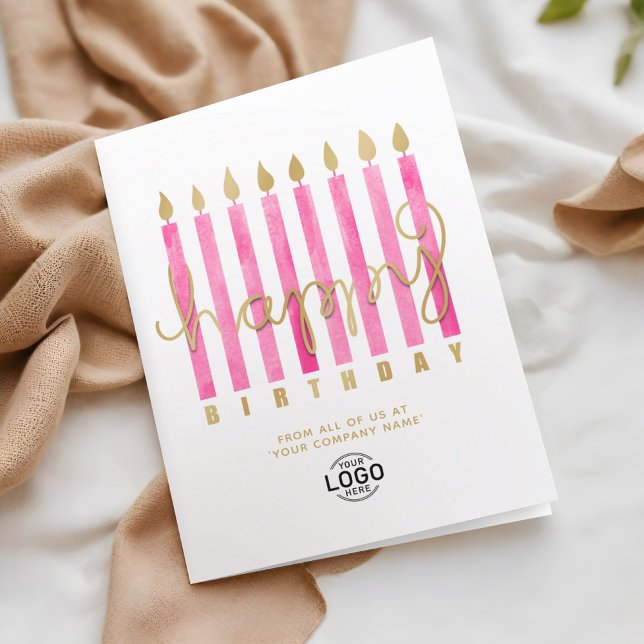 Logo Rosa Kerzen hinzufügen Business Happy Birthda Karte (Von Creator hochgeladen)