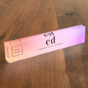 Logo rosa lila goldfarbenes Monogramm Namensplakette