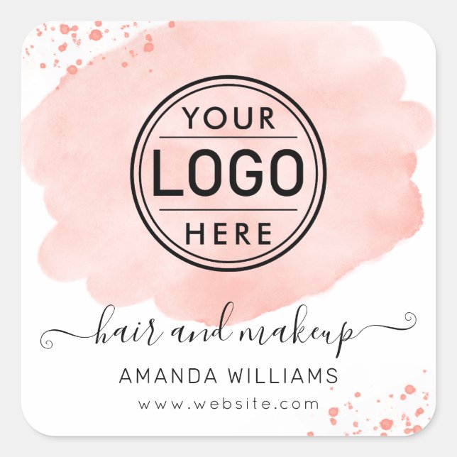 Logo rosa Pinselstrich typografie Haarschminke Quadratischer Aufkleber (Vorderseite)