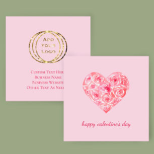 Logo Rosa Wasserfarben hinzufügen Valentine Custom Quadratische Visitenkarte