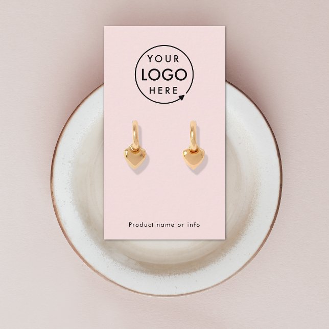 Logo rose | Carte d'affichage pour bijoux d'oreill (Modern feminine blush pink earring display card by Guava - clean, stylish, and customizable)